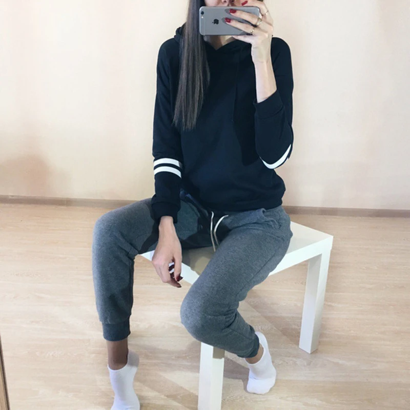 2019 Новинка весны толстовка с капюшоном для женщин костюмы пуловер длинными