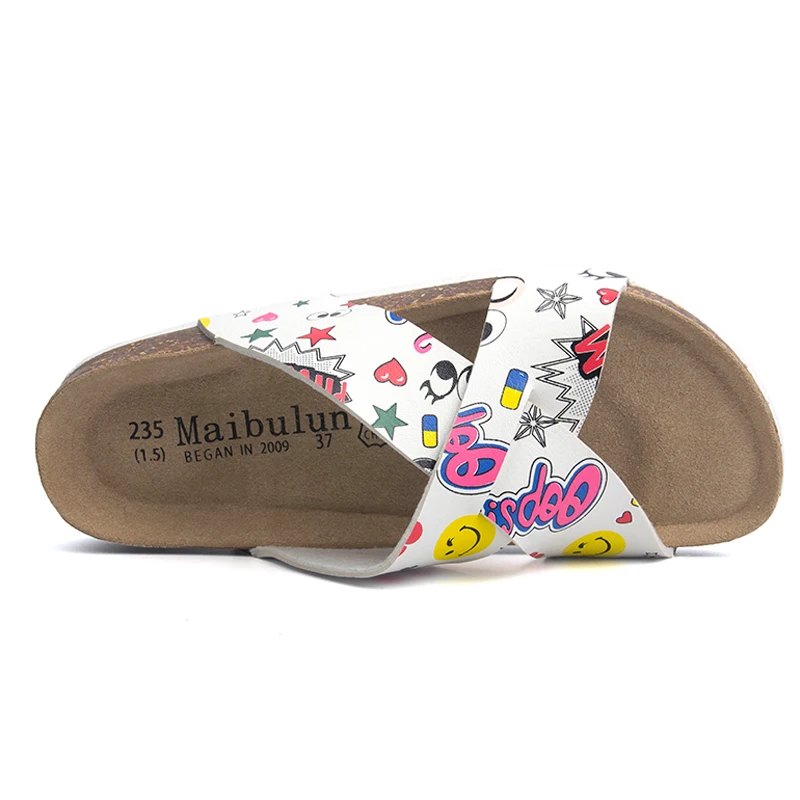 Шлепанцы женские с пробковым принтом сланцы пляжные сандалии перекрестными