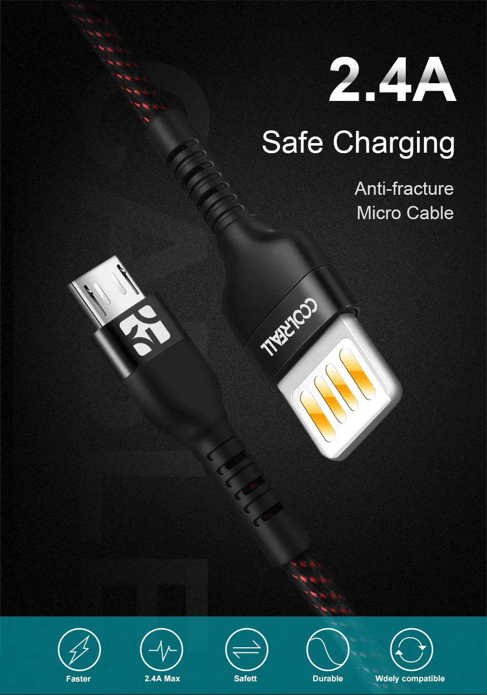 Coolreall Реверсивный USB микро кабель 2.4A телефон Быстрая зарядка микро USB зарядный кабель для samsung Xiaomi huawei планшет Android