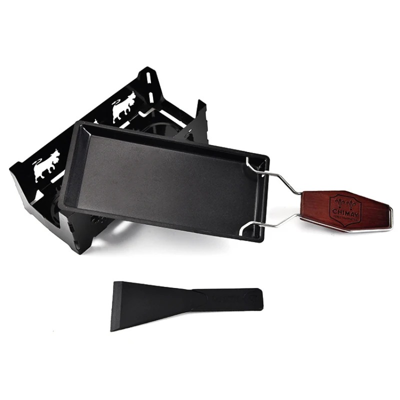 

Stainless Steel Cheese Oven Fondue Set Wooden Handle Heat Resistant Cream Chocolate Baking Tray Fondue Pot Set Kitchen Gadgets