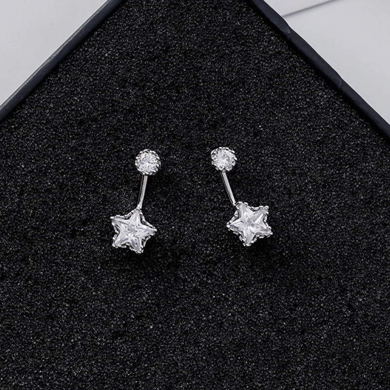 925 Silver Pin Korea Small Fresh after Hanging Stars Zircon Drop Earrings Temperament Simple Micro-inlaid Trangle Women | Украшения и