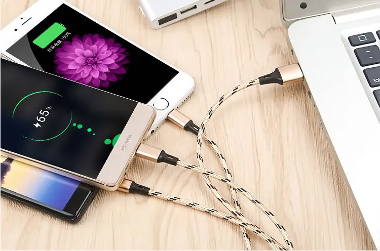 USB кабель 5V 2.8A 3 в 1 быстрая зарядка ткань Braide type C кабель зарядного устройства микро-usb черный золотой провод шнур для iPhone iPad кабель