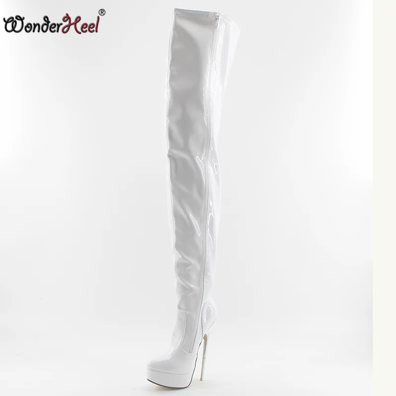 Wonderheel/Новые очень высокий каблук 18 см каблук-шпилька короткие ботинки пикантные Металлические каблуки сапоги лакированные модные ботинки на платформе