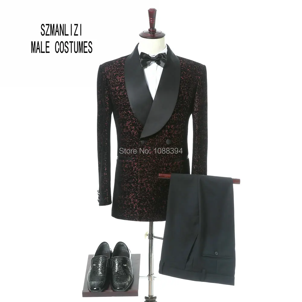 

2018 мужские костюмы Bespoke Terno приталенный бархатный блейзер бордового цвета мужской свадебный костюм двубортный свадебный смокинг для жениха
