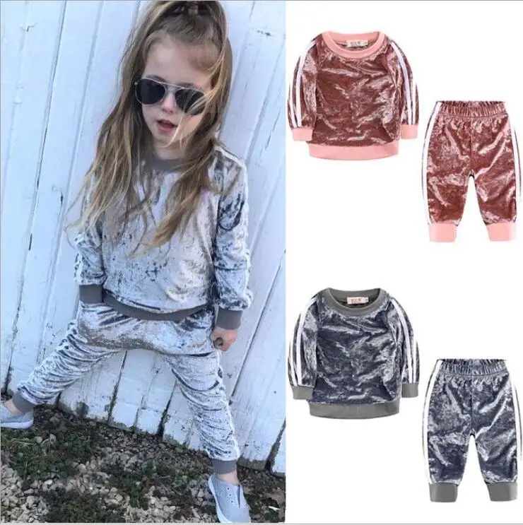 

velvet Boy And Girls Clothing Sets Spring Full Sleeve Shirt+Pants Kids Clothes Suit High-quality Children Clothing Set