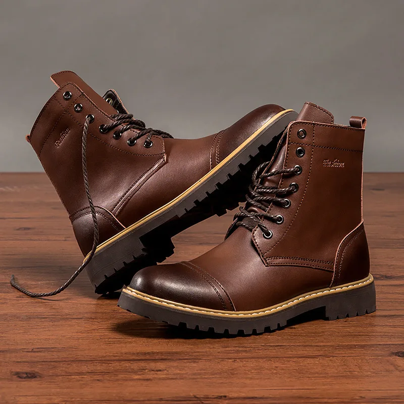 Демисезонные мужские рабочие ботинки из натуральной кожи в стиле ретро
