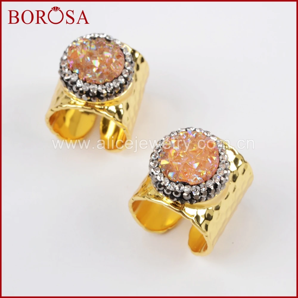 BOROSA 6 шт. Друза круглая Радуга титановая Золотое кольцо мода смешанных цветов