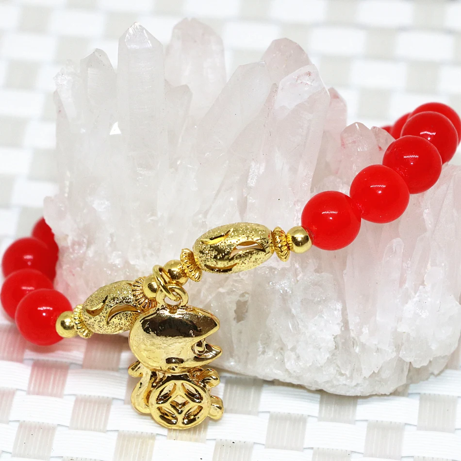 Хит продаж Модный женский браслет с красным халцедоном из натурального камня 8 мм