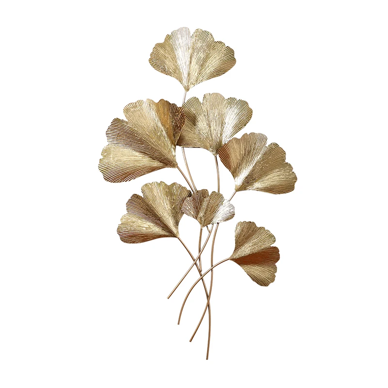Modern Wrought Iron Ginkgo Biloba Wall Hanging Pendant Decoration Home Livingroom Mural Ornaments Hotel Sticker Crafts | Дом и сад
