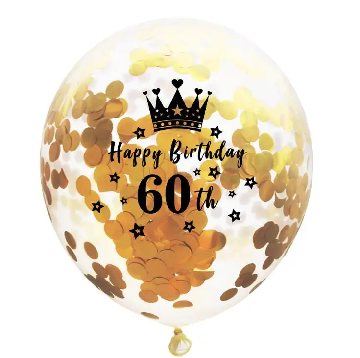 Gold 60th 5 шт./лот, шар с днем рождения, номер 16, 18, 30, 40, 50, 60 лет, вечерние, розовые, золотые, серебряные конфетти, шары из латекса, подарок - Цвет: Gold 60th