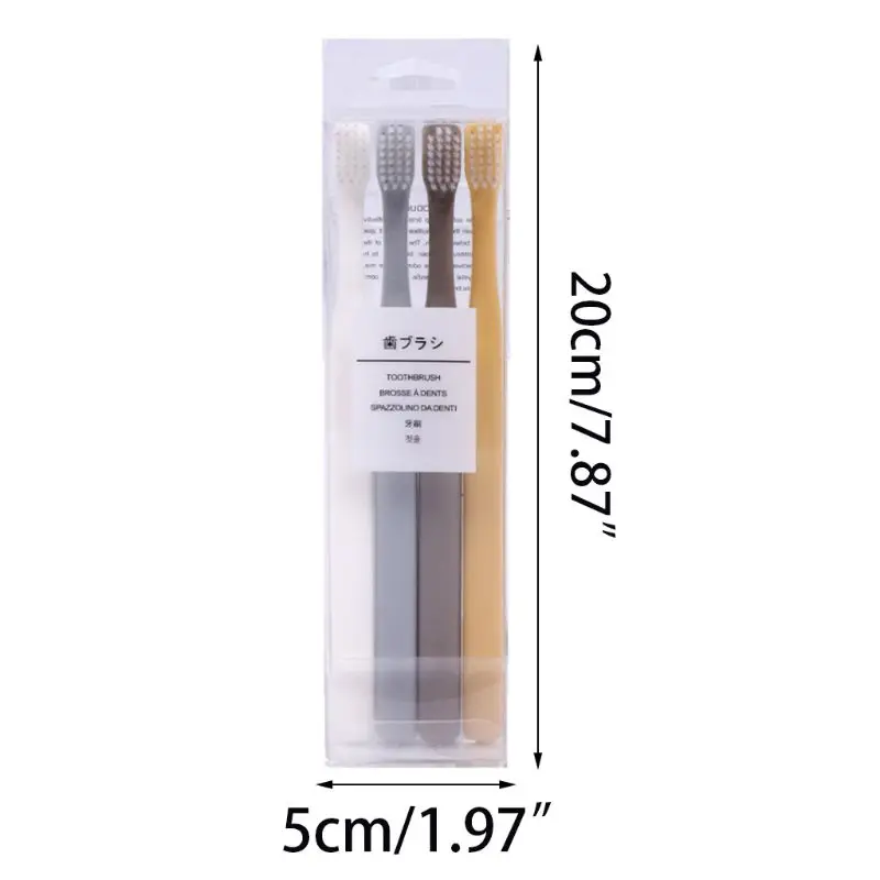 

4Pcs/Set Japanese Family Small Head Toothbrush Soft Nylon Bristles Plain Solid Color Handle Oral Care Clean Tool Portable Random