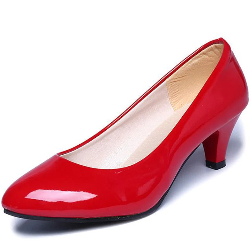 Ake Sia Footware/женские красные туфли лодочки на Высоком толстом каблуке с круглым