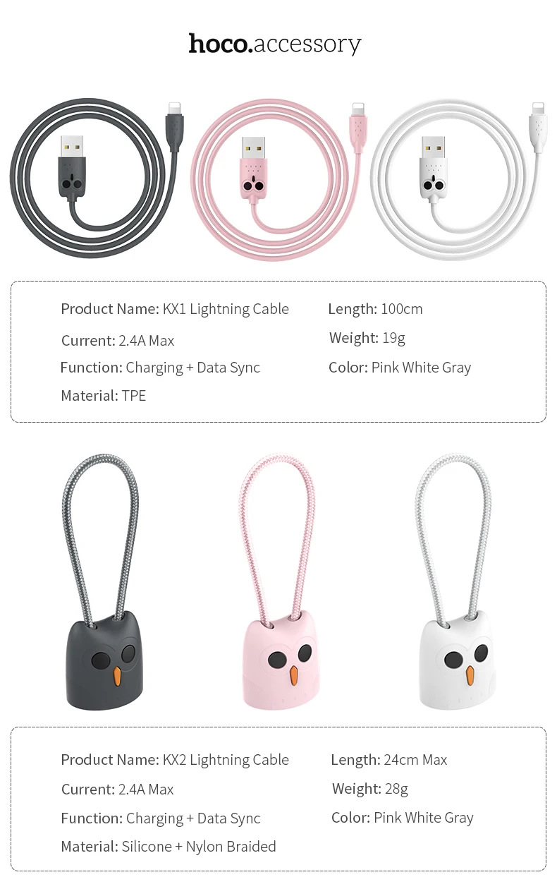 HOCO USB кабель для iPhone, зарядный кабель, двойное USB зарядное устройство для iPhone 5S 6 7 8 XS XR 2.4A зарядное устройство