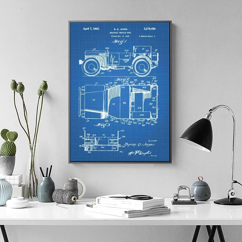 

Military Willys M38 Jeep Patent Wall Art Paint Wall Decor Canvas Prints Canvas Art Poster Oil Paintings No Frame