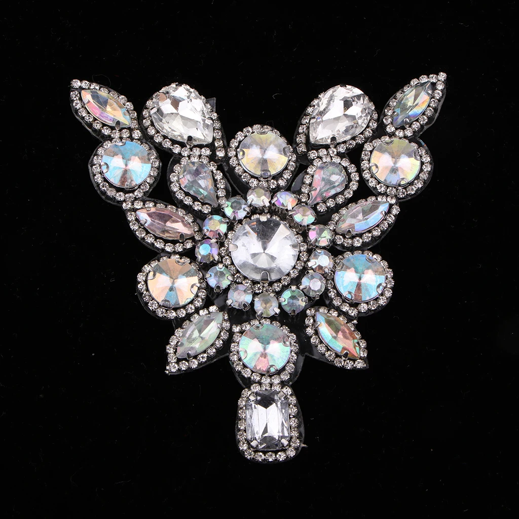 Серебряная AB пришивная отделка из страз с железными бусинами и аппликацией для