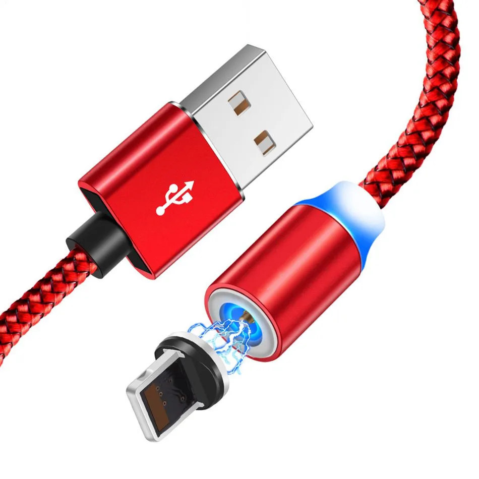 Red Cable and Plug 1 м СВЕТОДИОДНЫЙ Магнитный зарядный кабель Micro USB кабель для iPhone XR XS Max X 10 8 7 магнитное зарядное устройство usb type C кабели для samsung S10 Plus - Цвет: Red Cable and Plug