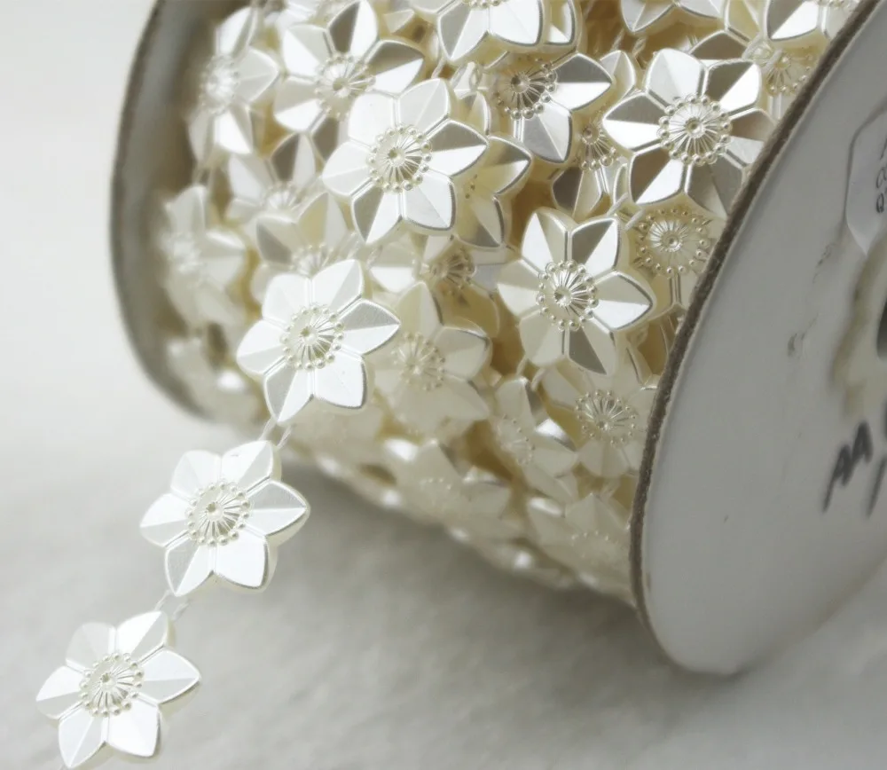 

10y 17mm flower Shaped ivory Pearl Chain Trims Sewing Crafts Costume Applique Wedding Decoration LZ144