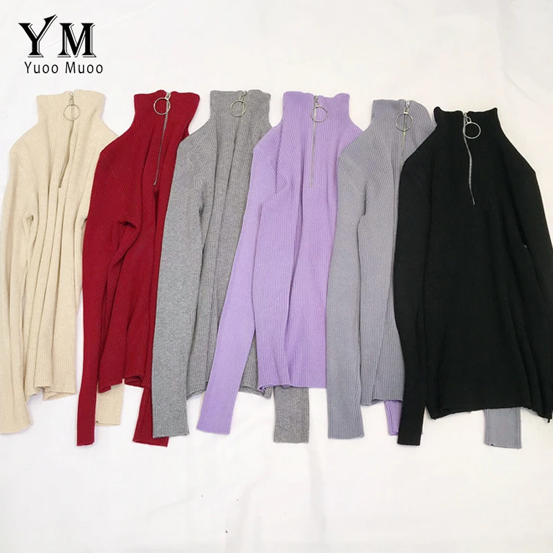 Женский трикотажный пуловер YuooMuoo черный на молнии Осень-зима 2018 | Женская одежда