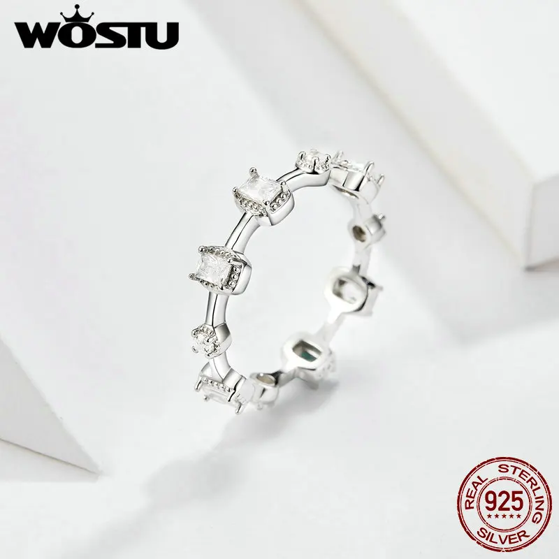 WOSTU,, настоящее 925 пробы, серебряные кольца для женщин, простые квадратные циркониевые кольца, ювелирные изделия для изготовления, свадьбы, помолвки, DXR531