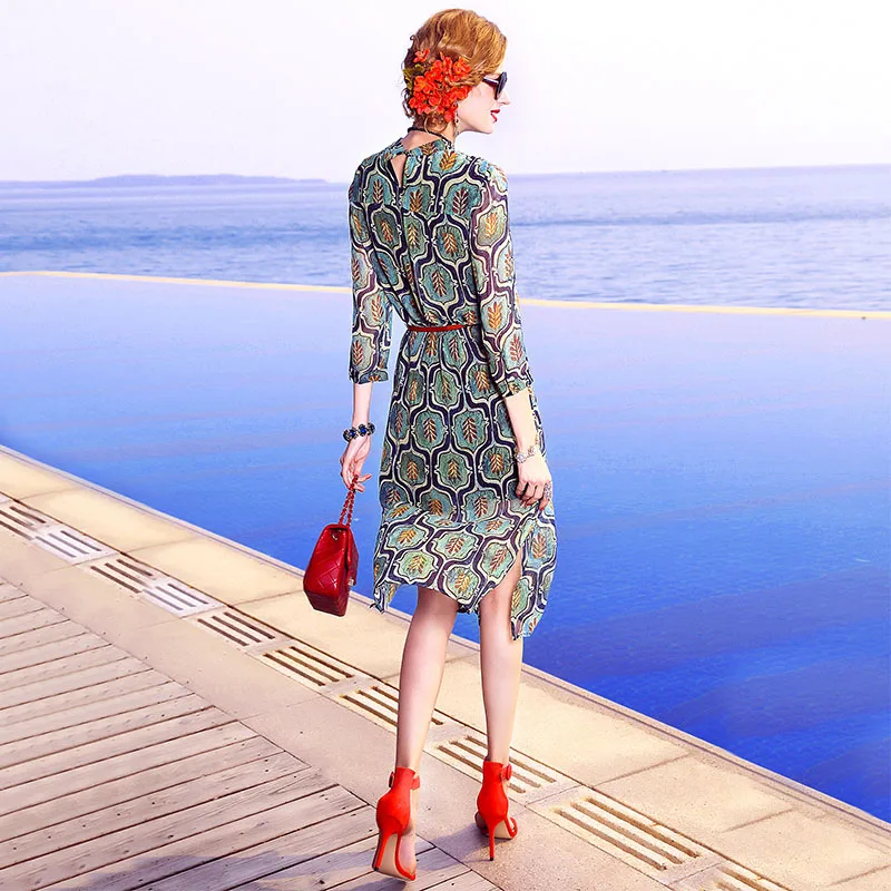 Элегантное женское повседневное модное платье с цветочным принтом свободное