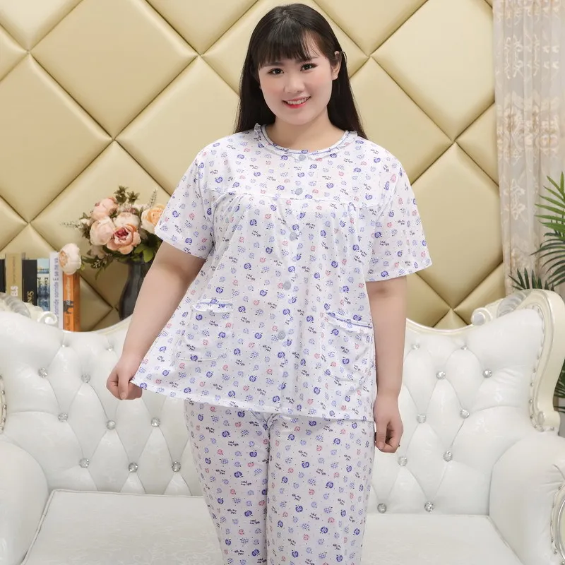 5XL брюки с коротким рукавом пижамные комплекты для женщин 100% хлопок Пижама пижамы