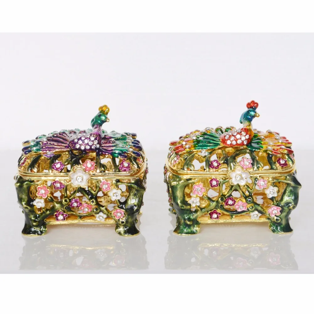 Ювелирный эмалированный павлиний брелок кольцо коробка металлические Ювелирные