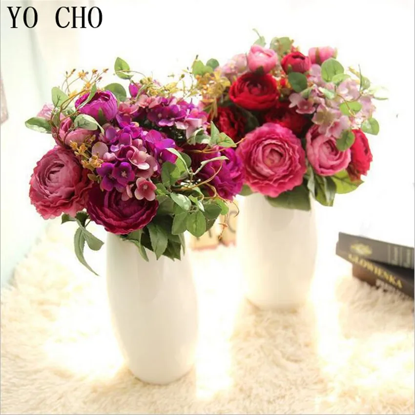 YO CHO Artificial Flowers Peony Wedding Decoration Silk Fake 3 Colours Plants for home party Christmas Orchid Simulation Rose