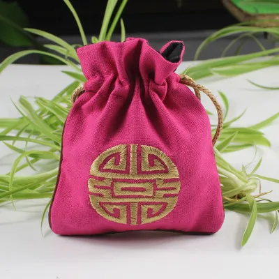 rose red C088 хлопковые джутовые мешочки для замены ювелирных изделий китайский год фу сумки 10 шт много разных цветов - Цвет: rose red