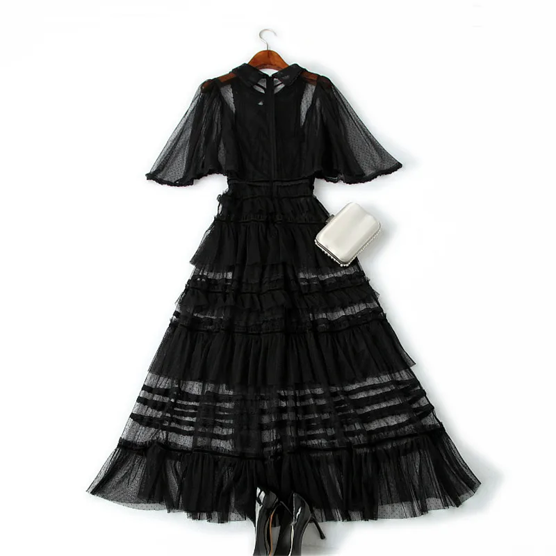 Летний стиль 2020 женское модное дизайнерское прозрачное черное кружевное платье