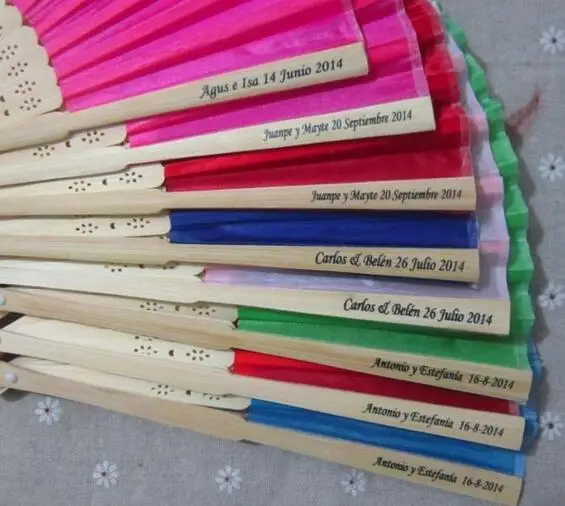 

DHL Free Shipping 100pcs Personalized Silk wedding hand fans silk wedding fans +printing