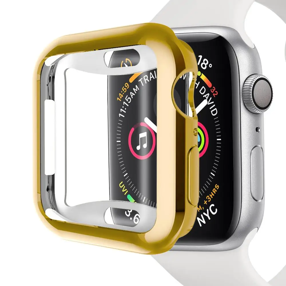360 Защитный Тонкий чехол для часов, полный Чехол для Apple Watch 4, мягкий прозрачный ТПУ защитный чехол для iWatch 4 44 мм 40 мм - Цвет: Золото