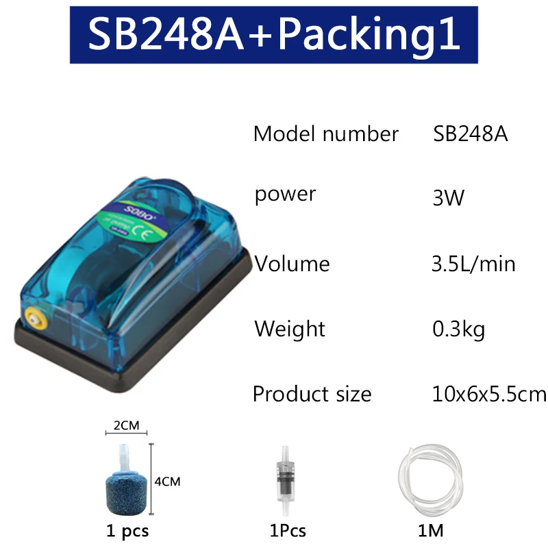 SB248A Packing1 Аквариум собо воздушный насос компрессор кислород 220-240 в прозрачный корпус одиночный/двойной выход высокое качество аквариум насос - Цвет: SB248A Packing1