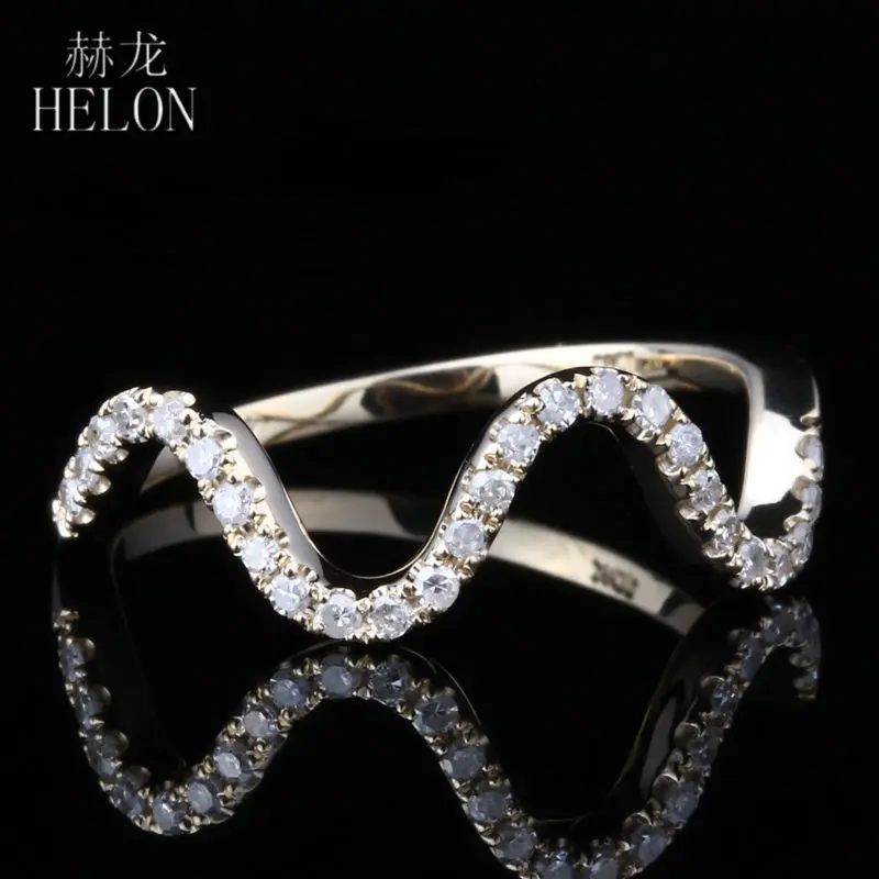 

HELON Fine Jewelry Natural Diamond Wedding Band Ring Solid 10K Yellow Gold Engagement Ring Women Trendy Elegant Anniversary Ring
