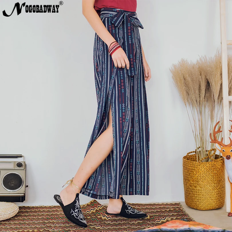 Богемные пляжные брюки для женщин летние широкие шифоновые с разрезом и высокой
