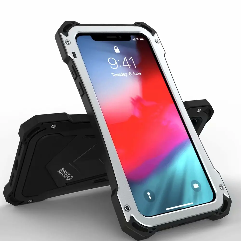 

R-JUST Outdoor Shockproof Dirtproof Waterproof Metal & Silicone Phone Cover Cases for Iphone XS Max 6.5 / XR 6.1/ X XS 5.8 case