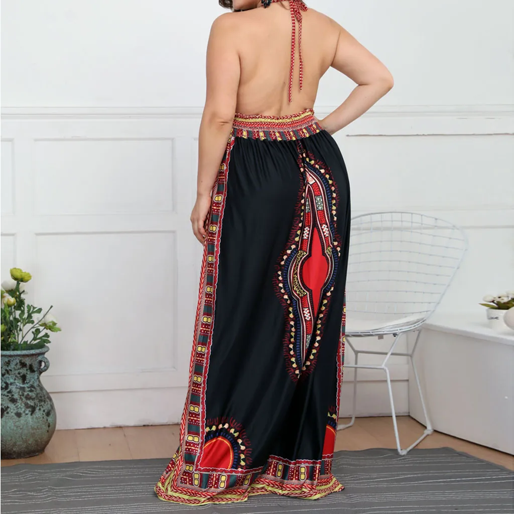 Этнические элементы модное сексуальное пляжное платье большого размера с v