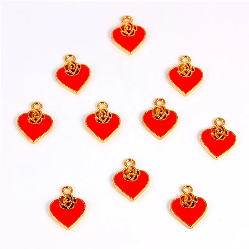 10pcs Heart Charm 13 10 шт черные белые розовые красные эмалированные амулеты подвеска в форме сердца для DIY ожерелья, браслеты, ювелирные изделия для изготовления шармов в форме сердца - Окраска металла: 10pcs Heart Charm 13