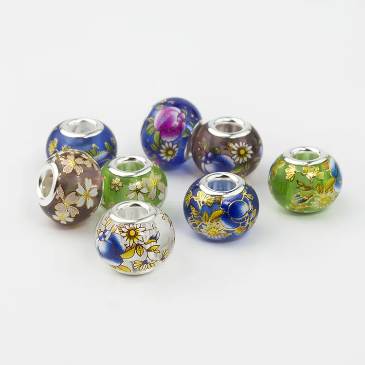 5 шт. разноцветные Круглые Стеклянные Бусины 10 х14 мм|big hole|for pandoraglass beads charms |