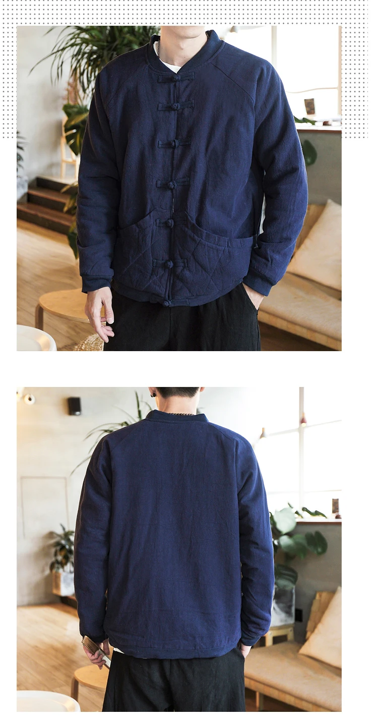 Новинка, зимняя мужская куртка, китайский стиль, Толстая теплая верхняя одежда, пальто, одноцветные, китайские пуговицы, большие карманы, Пальто 4XL/5XL QT3023-6060