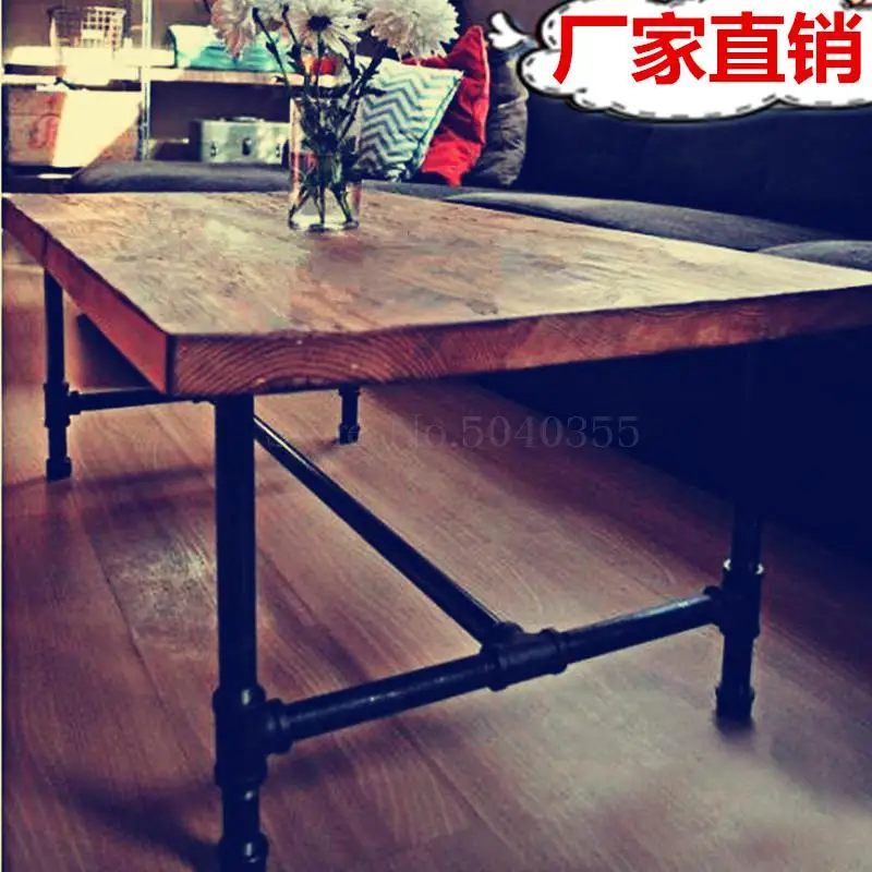 Деревянный журнальный столик с железной трубкой скандинавский ретро столовый