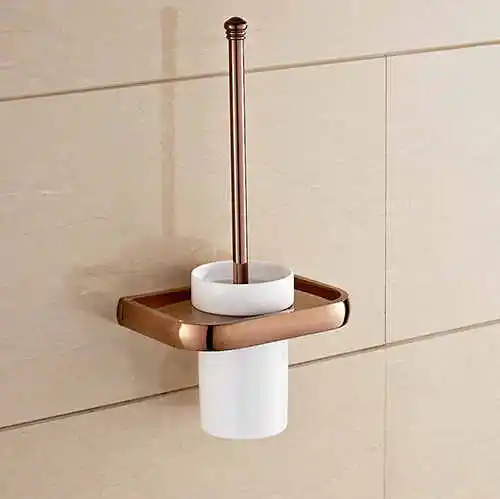 4-style держатель для туалетной щетки, твердая латунь, строительная основа, керамическая чашка, античная латунь/Золотой/Розовый Золотой/масло втирают бронзу, HY-2209 - Цвет: Rose gold