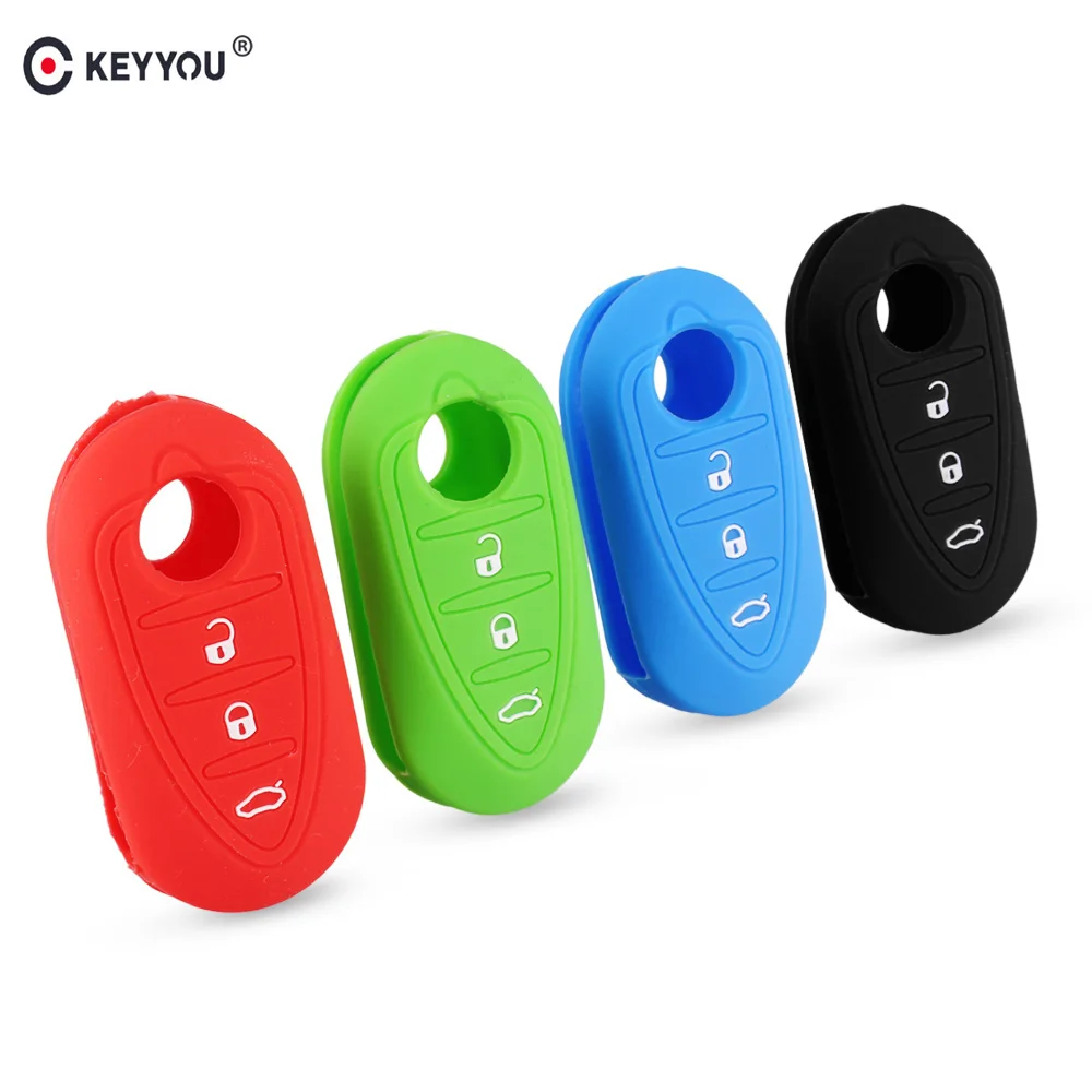 KEYYOU 3 кнопочный силиконовый резиновый чехол для ключей Fob Alfa Romeo Mito Giulietta Brera 4C 159 GTA