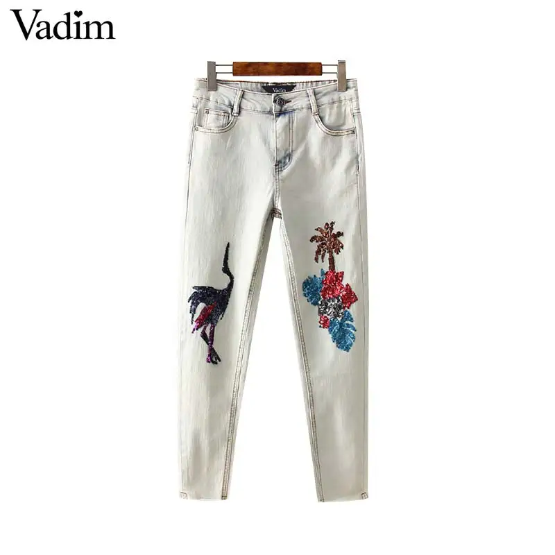 Vadim Женские винтажные джинсы с блестками карманами и бахромой женские