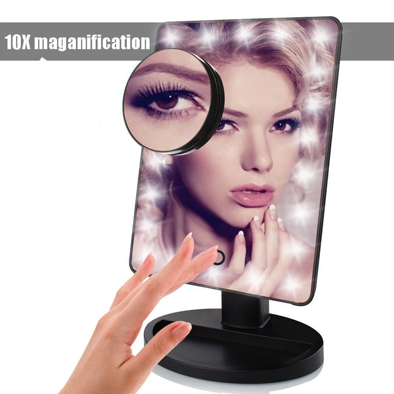22 LED Touch Screen Makeup Mirror 10X Magnifier Bright Lighted Cosmetic Portable Vanity Countertop 180 Rotating | Красота и здоровье