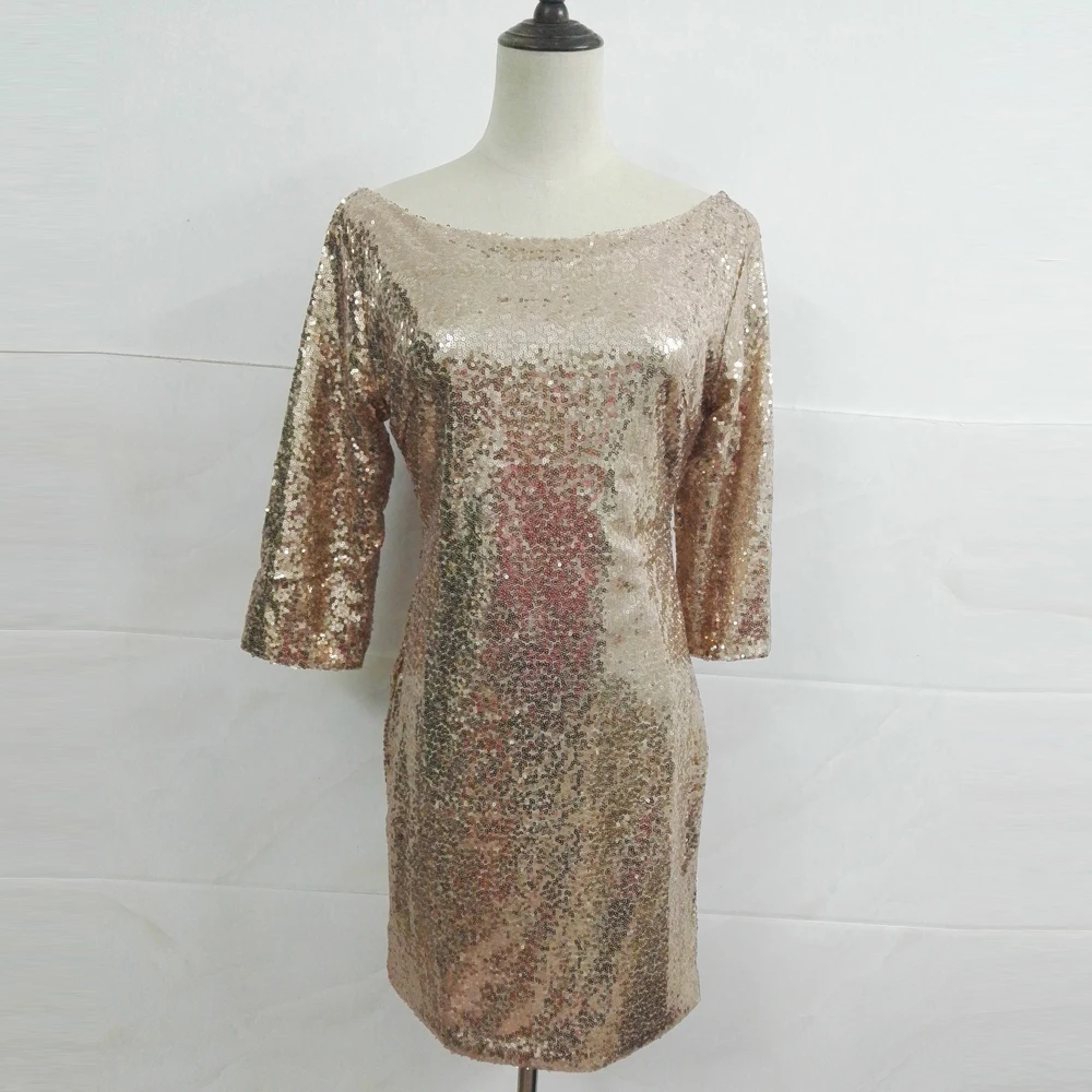 Блестящие платья расшитые блестками Золотое блестящее платье с Короткое женское