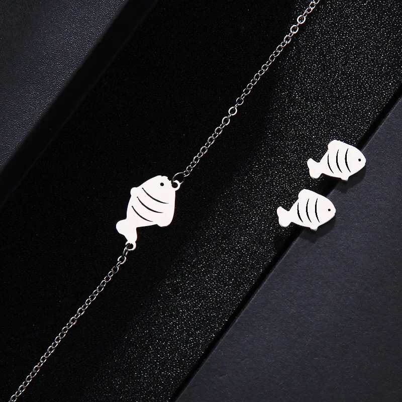 CACANA наборы из нержавеющей стали для женщин ожерелье в форме карпа браслет серьги
