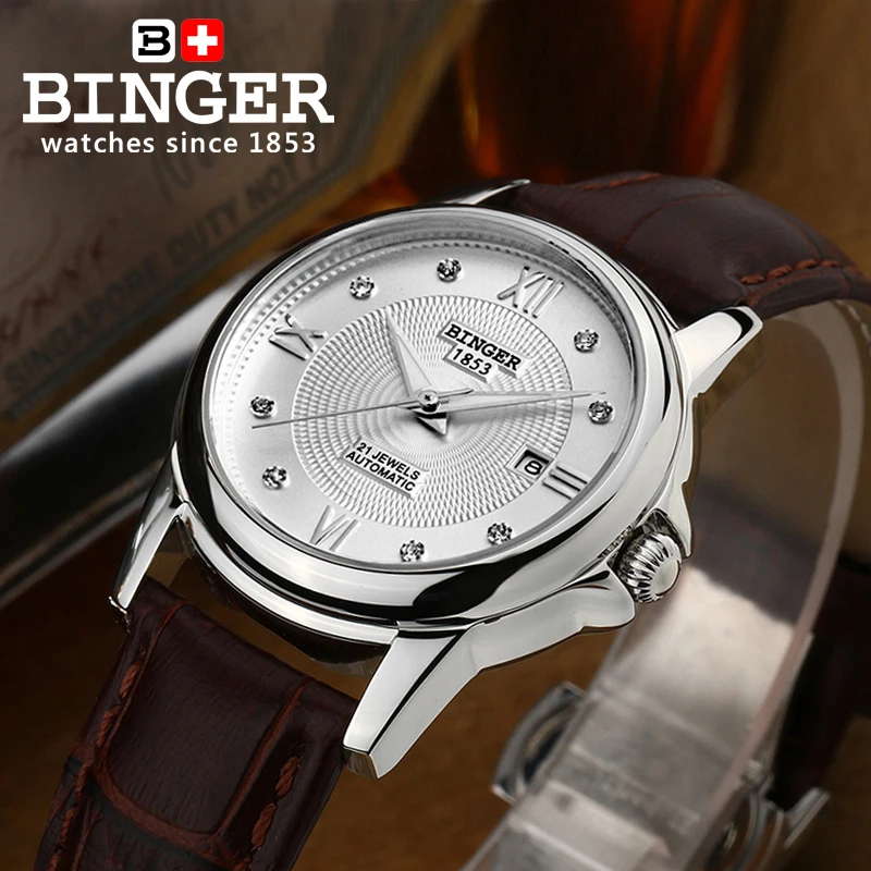 Hot Fashion 2017 Binger Original Top Brand Women Dress Luxury Automatic Mechanical Watch Self Wind Leather relogio montre femme|montre brand|montre