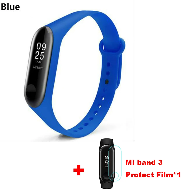 Blue Mi band 3 силиконовый ремешок на запястье для оригинального Xiaomi mi Band 3 mi 3 умный сменный ремешок на запястье mi band 3 с защитой экрана - Цвет: Blue