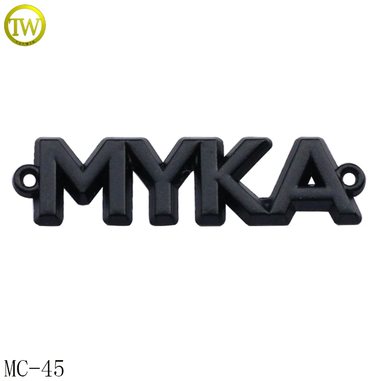 Пользовательский черный буквенный ярлык для одежды металлический логотип