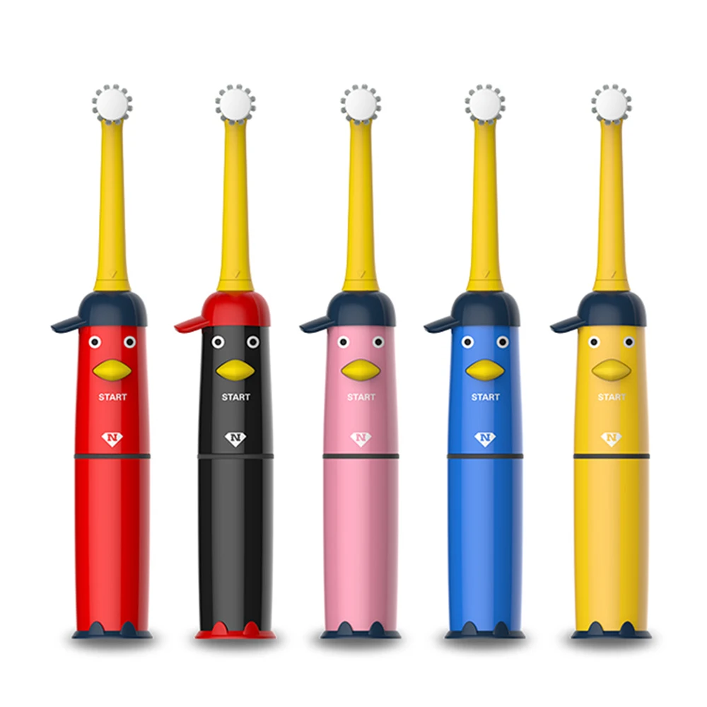 Детская вращающаяся электрическая зубная щетка на батарейках с 2 головками